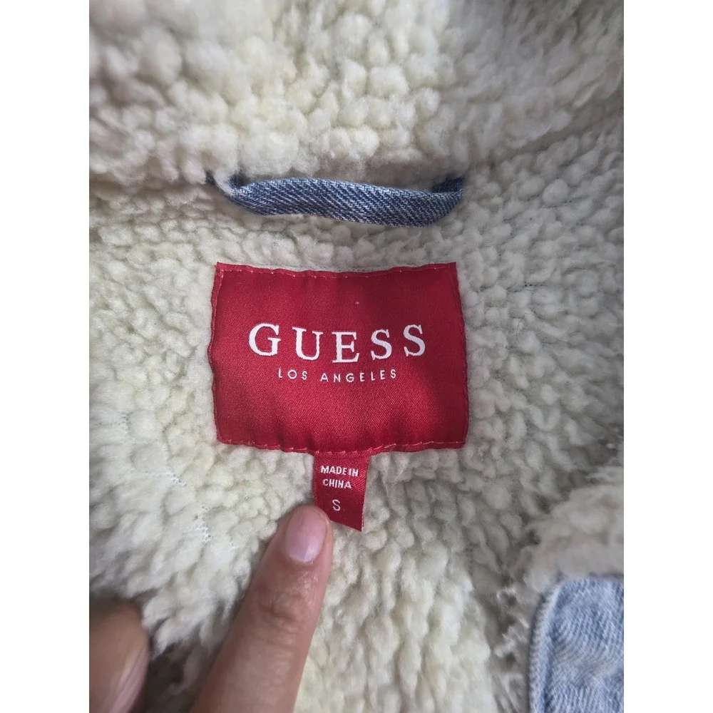 Size S- Guess Jean Light Blue White Fur Jacket